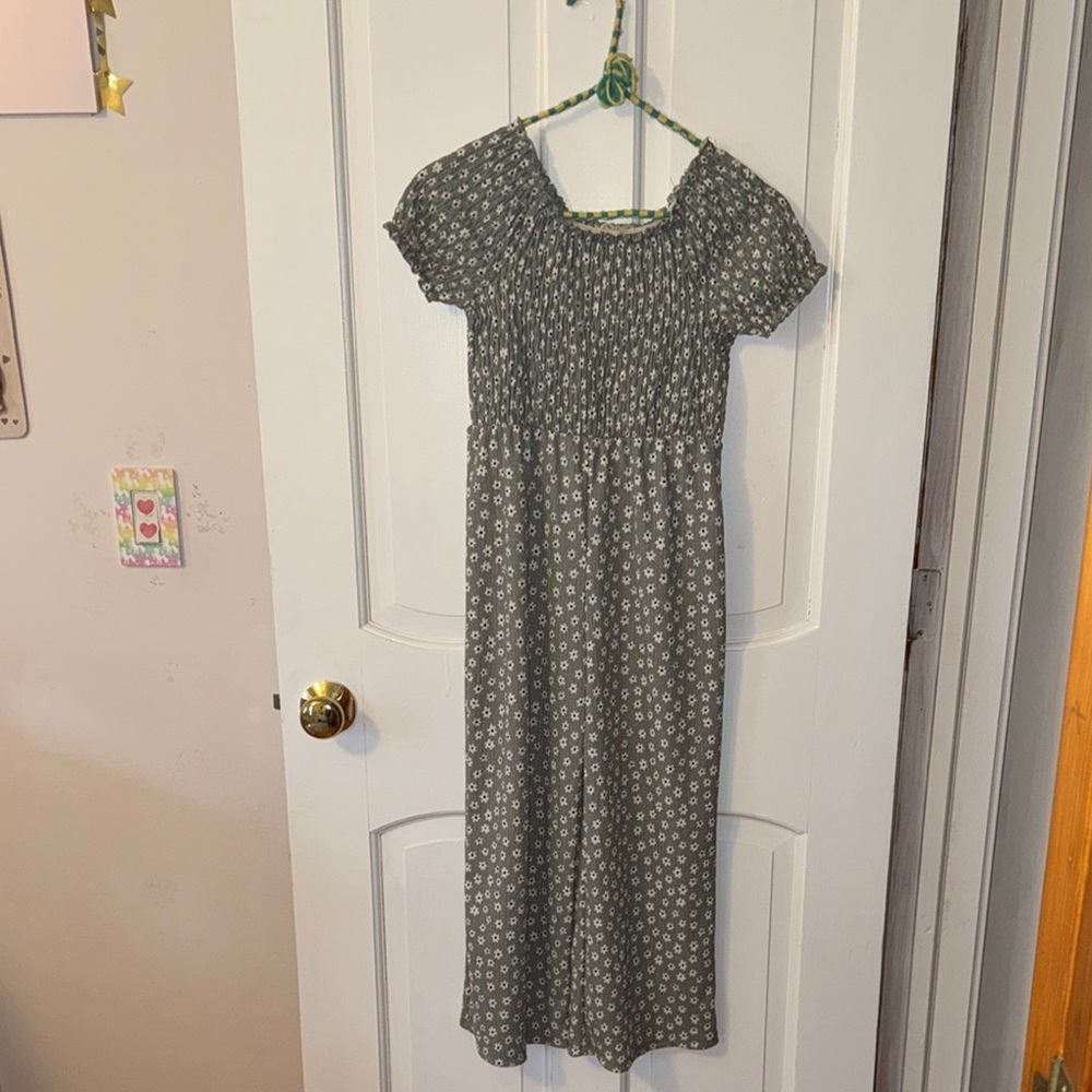 Girls (M) Green Floral Smocked Jumper